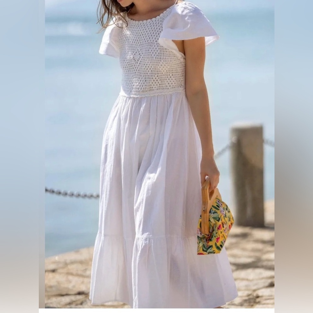 Zara White Crochet Bodice Midi Dress